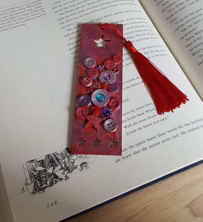 Red Mixed Media Bookmark with tassel Etsy