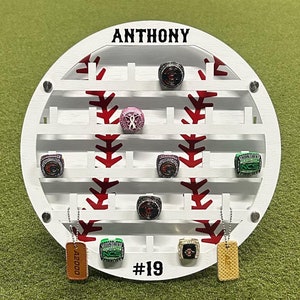 BASEBALL ring display personalized ~ custom tournament holder ~ championship trophy ~ wall hanger ~ sports room ~ball player gift~team party
