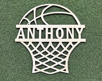 Personalized Basketball logo wall sign ~ custom name engraving ~ wood ~ laser engraved gift ~ ball player gift ~ kids bedroom room nursery