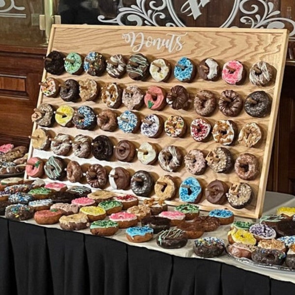 Large tabletop Donut wall W/STAND ~ holds 50 or 100 doughnuts ~ Bar ~ dessert table decor donut stand ~ display ~ wooden board wedding party