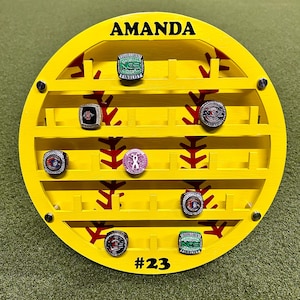 SOFTBALL ring display personalized ball ~ custom tournament holder ~ championship trophy ~ wall hanger ~ sports room~ player gift~team party