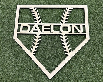 Personalized Baseball Softball homeplate sign ~ custom name engraving ~ wood ~ laser engraved ball player gift kids bedroom room wall