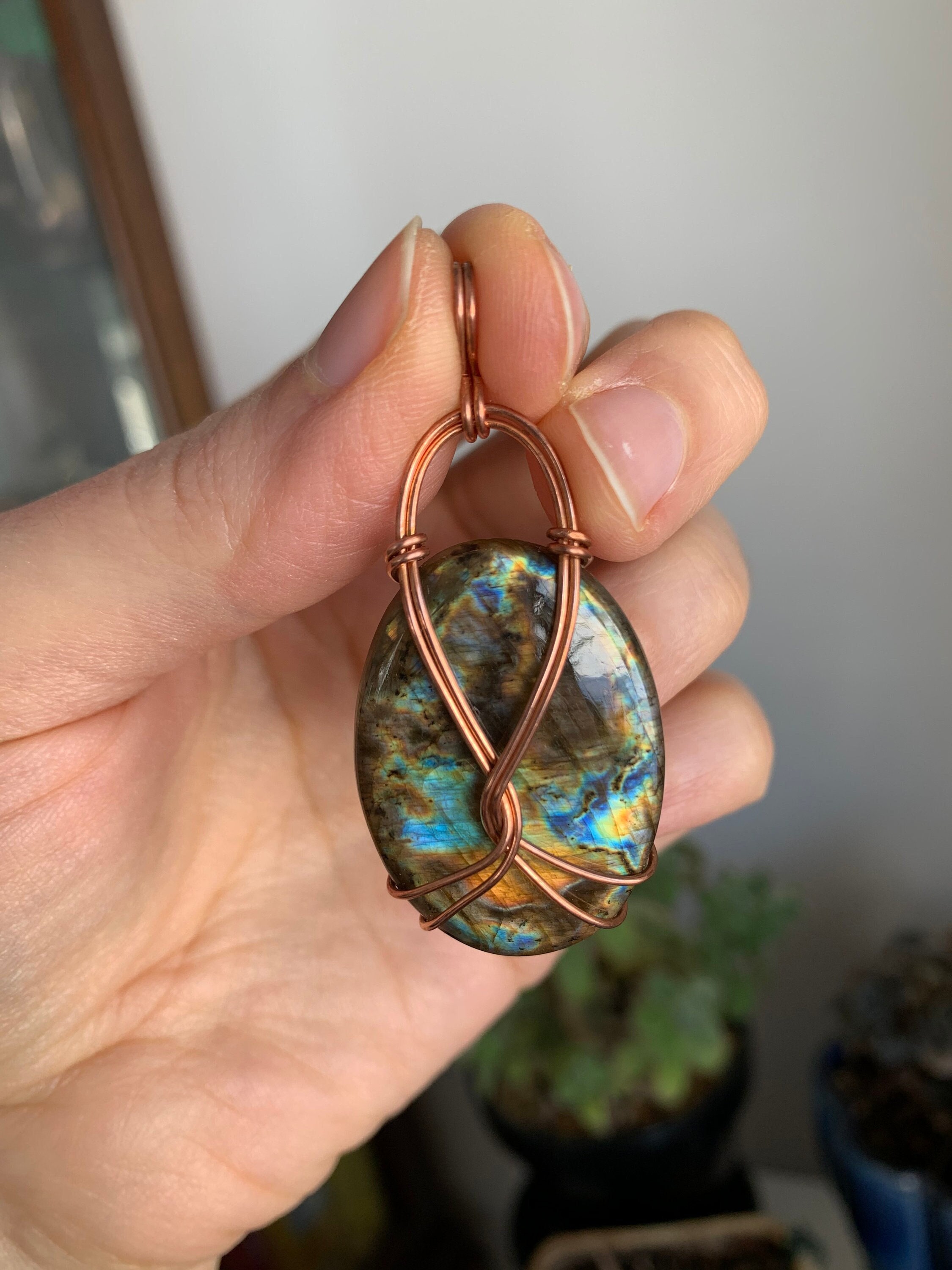 Labradorite in Oxidized Copper Pendant