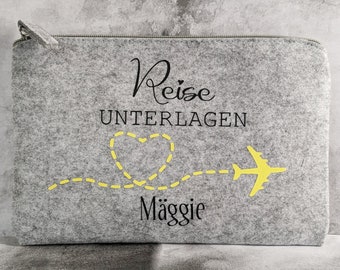 Dokumentenmappe 26x17cm Filz - Reiseunterlagen personalisiert Dokumententasche, Reisedokumente