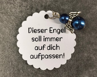 Anhänger mit Perlenengel mit Spruch Dieser Engel soll immer auf dich aufpassen!