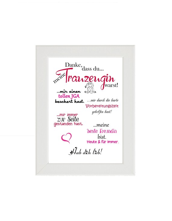 Danke Dass Du Meine Trauzeugin Bist Text Druck im Rahmen Danke dass du... meine Trauzeugin warst | Etsy