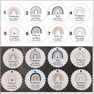 Gastgeschenk-Anhänger im Regenbogen-Design 10 Stück mit 8 verschiedenen Motiven für Taufen, Kommunionen und mehr Bild 10