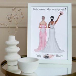 Personalisierter Druck Trauzeugin Danke Geschenk, gerahmte Grafik in 2 Größen, Erinnerung Hochzeit Braut Danke Trauzeugin Geschenkidee