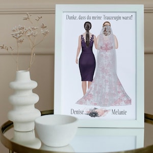 Personalisierter Druck Trauzeugin Danke Geschenk, gerahmte Grafik in 2 Größen, Erinnerung Hochzeit Braut Danke Trauzeugin Geschenkidee