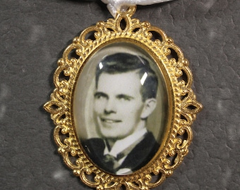 Gedenkanhänger Foto – Brautstrauß Memorial Medaillon Gold Oval – Elegantes Amulett, Erinnerung, Gedenkschmuck, personalized