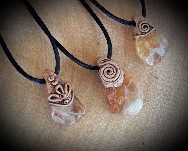 Good luck healing crystal necklace Citrine Polymer Clay Pendant