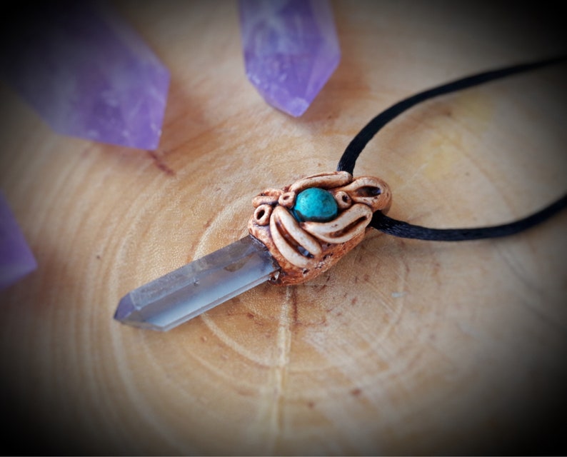 Quartz Crystal Chrysocolla Polymer Clay Pendant