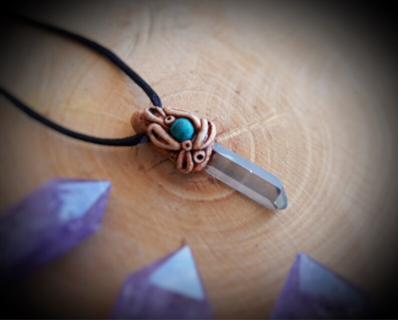Quartz Crystal Chrysocolla Polymer Clay Pendant