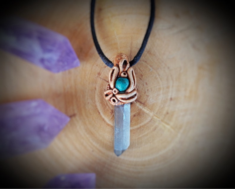 Quartz Crystal Chrysocolla Polymer Clay Pendant