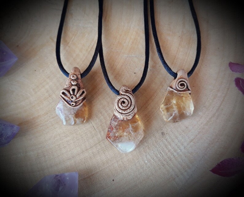 Good luck healing crystal necklace Citrine Polymer Clay Pendant
