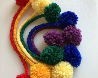 Pom-Pom Book Marks / Place Savers ~ Rainbow Colours ~ A5 ~ Hand Made ~ Set of 6