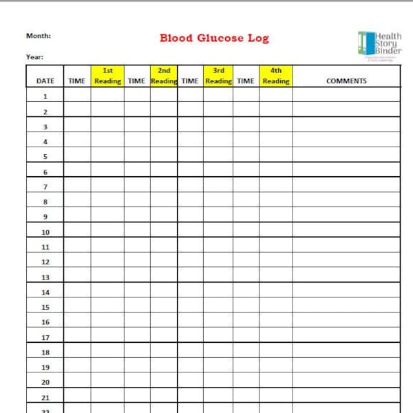Blood Glucose Log Etsy