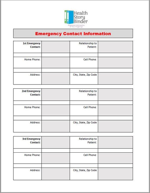 Emergency Contact Template - Etsy Australia