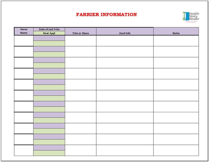 Animal Farrier Info Log 25 Pre printed Double sided 3 hole Etsy