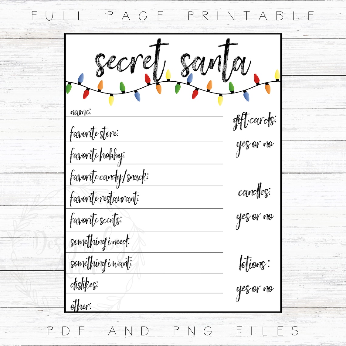 Christmas Secret Santa Printable Questionnaire Digital | Etsy