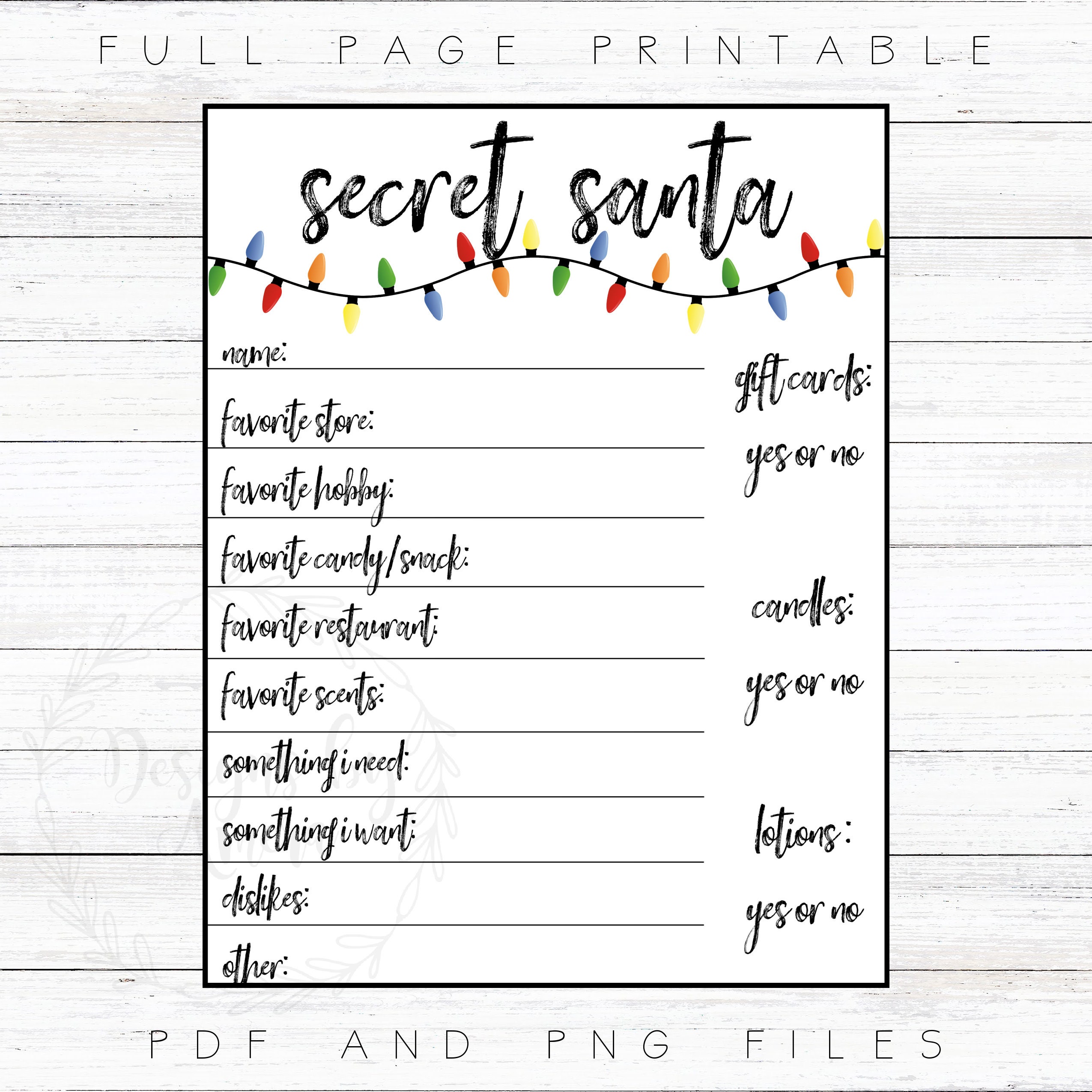 Christmas Secret Santa Printable Questionnaire Digital Etsy UK