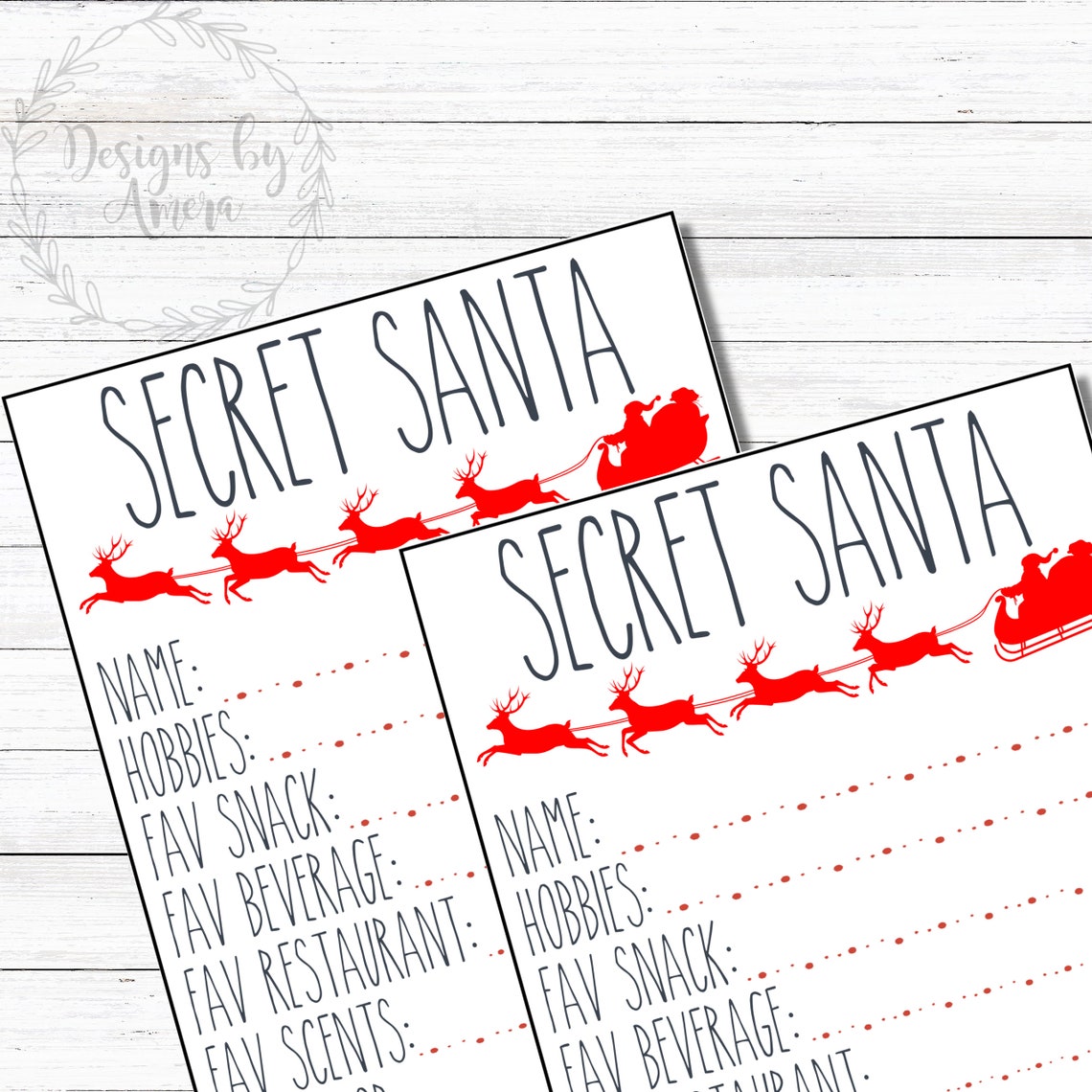 Christmas / Holiday Secret Santa Gift Exchange Printable Download PDF ...