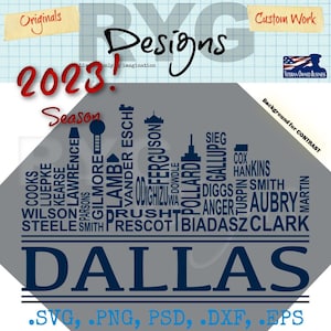 Dallas City Skyline Pro Football Team Names Graphic image 1