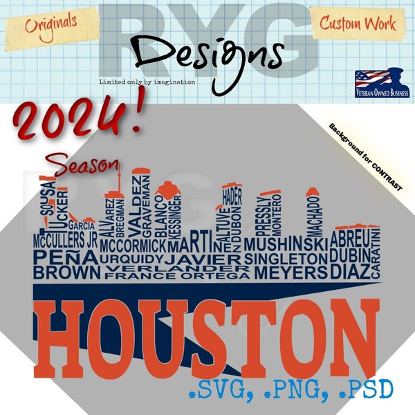 Houston Pro Baseball Team Skyline Names Graphic