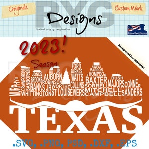 University of Texas College Football Names Graphic
