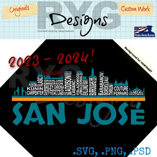 San Jose Hockey Team Skyline Names Graphic