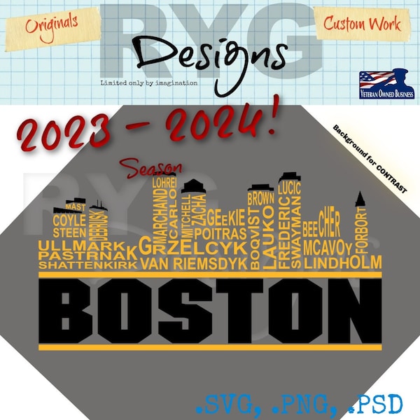 Boston Hockey Team Skyline Names Graphic