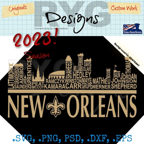 New Orleans Skyline Pro Football Names Graphic