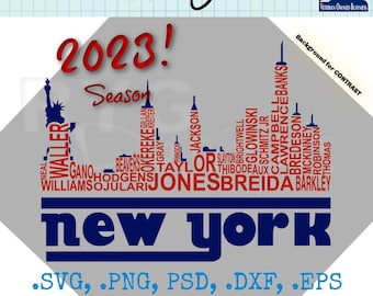 New York Football Team Skyline Names Graphic