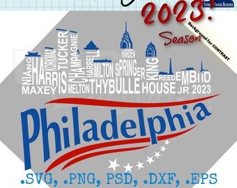 Philadelphia 2023 Pro Basketball Team Skyline Names Graphic