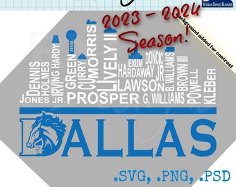 Dallas Pro Basketball Theam Skyline Names Graphic