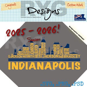 Indianapolis Pro Basketball Team Skyline Names Graphic