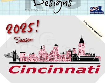 Cincinnati Pro Baseball Team Skyline Names Graphic