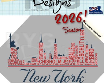 New York Pro Baseball Team Skyline Names Graphic