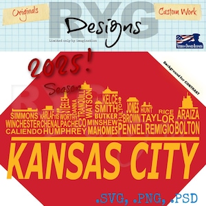 Kansas City Skyline Pro Football Team Names Graphic