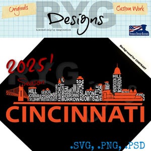 Cincinnati Skyline Pro Football Team Names Graphic