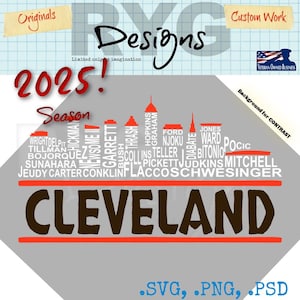 Cleveland City Skyline Pro Football Team Names Graphic