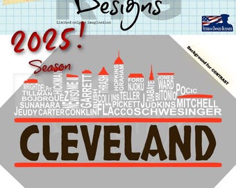 Cleveland City Skyline Pro Football Team Names Graphic