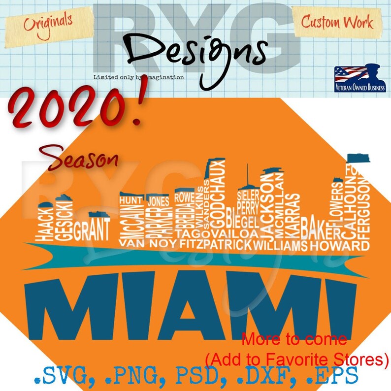 Miami's Football Team Skyline Names Graphic 2020 Roster | Etsy
