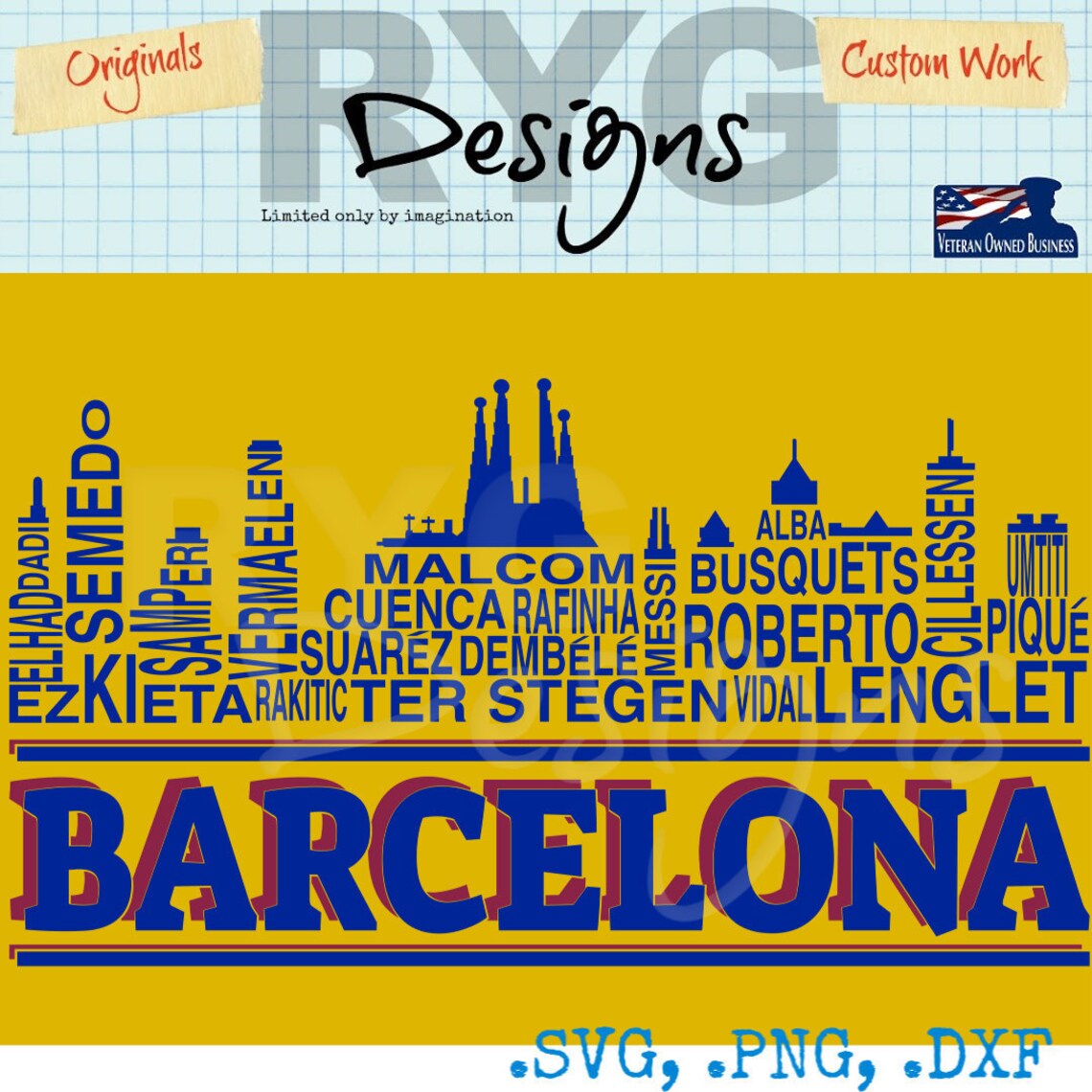 FC Barcelona Names Graphic Etsy