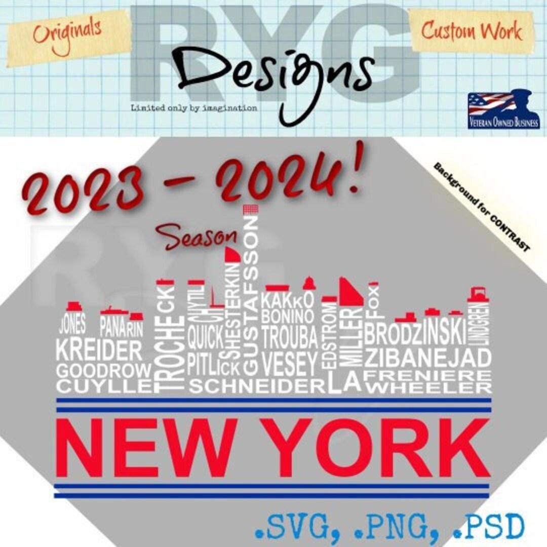 New York Hockey Team Skyline Names Graphic Etsy