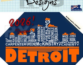 Detroit Pro Baseball Team Skyline Names Graphic