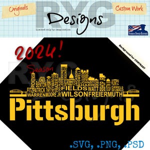 Pittsburgh Skyline Pro Football Names Graphic