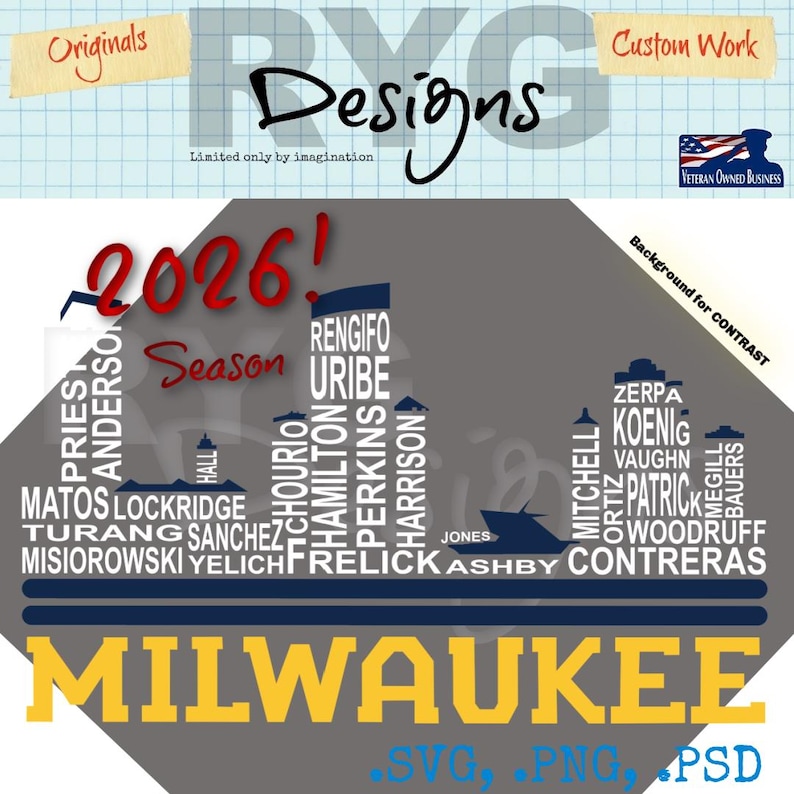 Milwaukee Pro Baseball Team Skyline Names Graphic - Etsy
