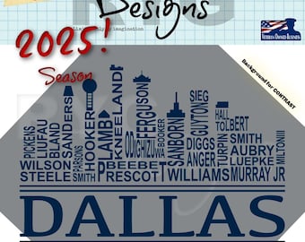 Dallas City Skyline Pro Football Team Names Graphic