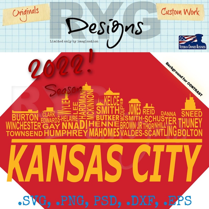Kansas City Skyline Pro Football Team Names Graphic Etsy
